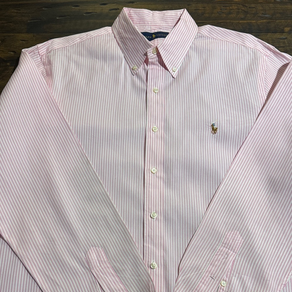 Polo by Ralph Lauren Pink & White Stripe Mens’s Button-Down Shirt-100% Cotton